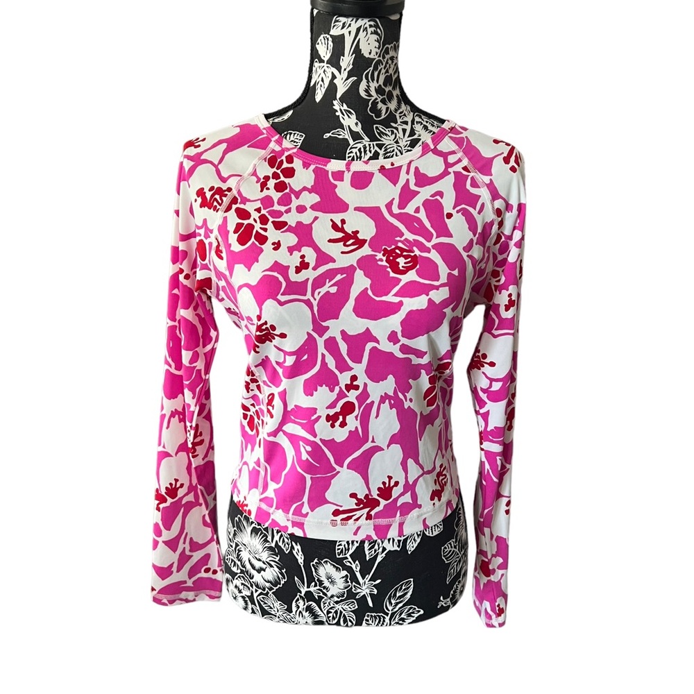 Carve Designs Floral Long Sleeve Pink Swim Top Rash Guard Medium